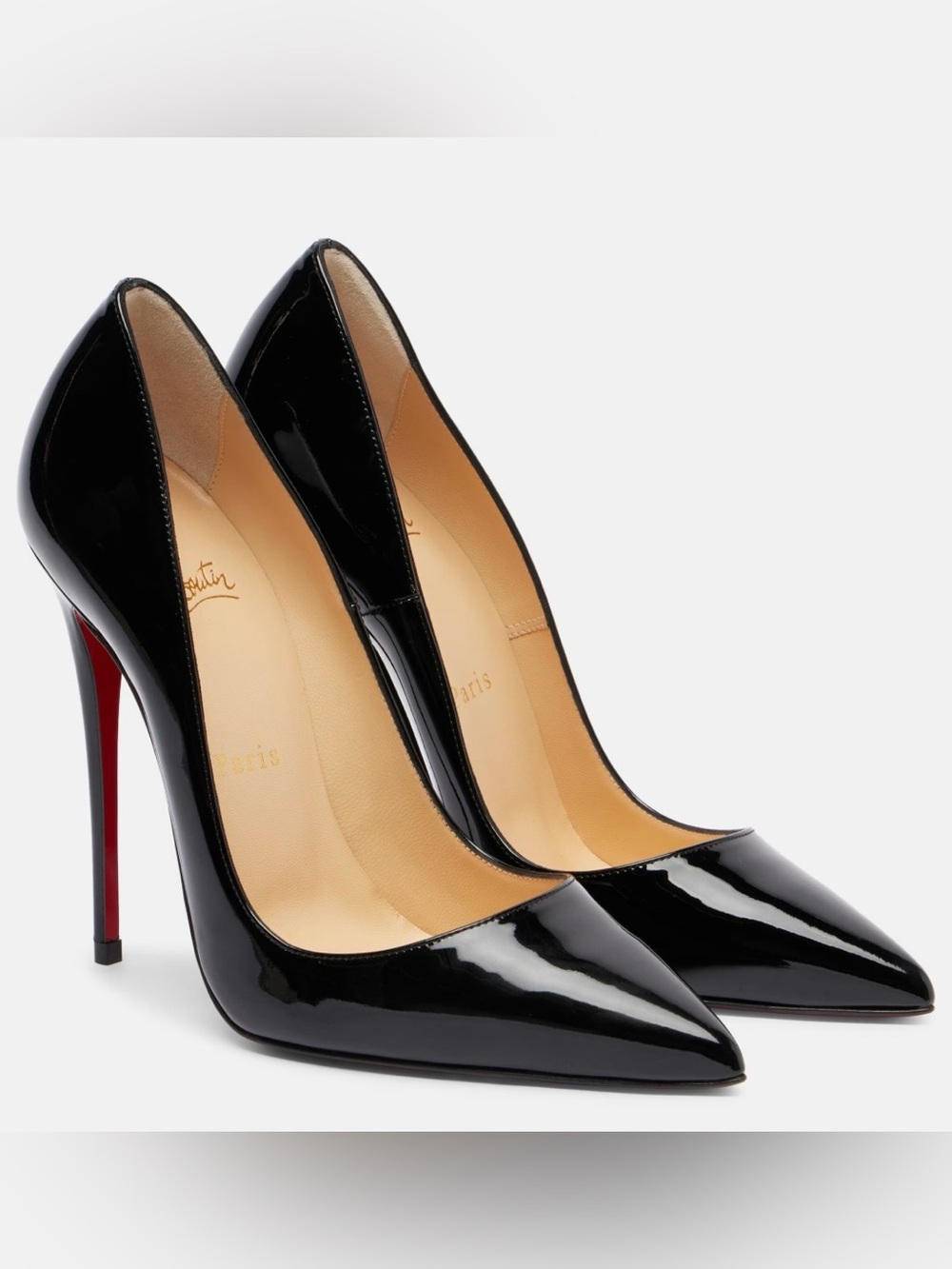 Christian Louboutin Black Patent Pointed Toe Red Sole Stilettos
